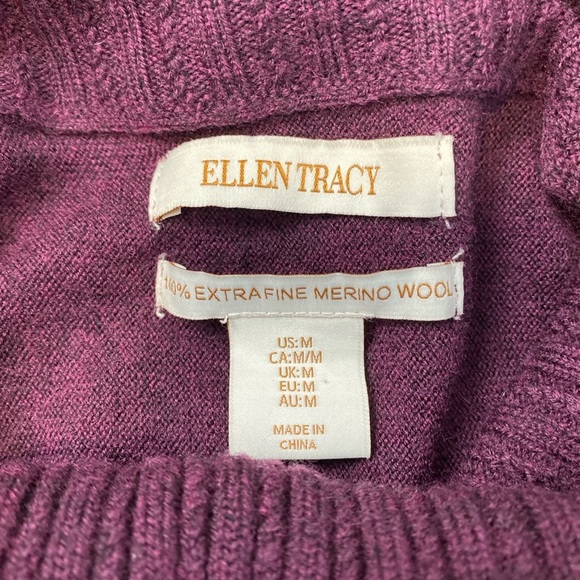 Ellen Tracy 100% Fine Merino Wool Medium M Beet Purple Cowl Neck Sweater Button - Picture 2 of 8